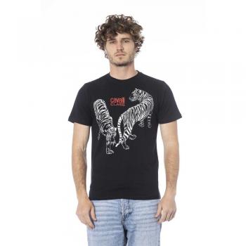 Cavalli Class Black Cotton T-Shirt - XL, Male, Logo Print Tee, Classic Style