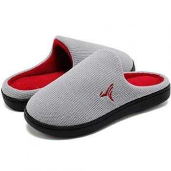 incarpo Zapatillas Casa Hombre Antideslizante de Interior y Exterior Pantuflas Vellón de Coral Cálido y Confortable Zapatillas,Rojo Gris,40/41 EU