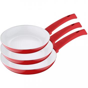 Bergner Retz - Set de 3 sartenes con recubrimiento cerámico, diámetro de 20 cm, 24 cm y 28 cm, color blanco y rojo