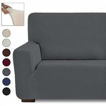 Eiffel Textile Monaco Elastica Adaptable. Funda Sofa Lisa, 94% poliéster 6% Elastano, Gris, Set 3+2 Plazas