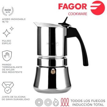 Fagor Etnica Cafetera Italiana para Inducción, Acero Inoxidable 18/10, Express, Capacidad 4 Tazas de Café, Apta para Todas las Cocinas incluyendo Vitro