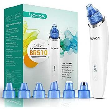 VOYOR Limpiador de Poros 6-en-1 Succionador de Puntos Negros Limpiador Facial Electrónico 6 Cabezales Extractor Puntos Negros Quita Espinillas y Puntos Negros y Acné con LCD BR510