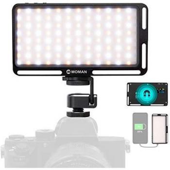 Moman Antorcha Led Video, Foco Led Camara 3000K-6500K Ajustable con Última Cagador Portátil Función, Luz Led Fotografia con Batería Incorparada de 190g, TLCI/CRI 96+, Cable Tipo-C Incluido