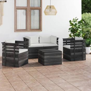 Conjunto de muebles de jardín con palets y cojines de madera maciza de pino