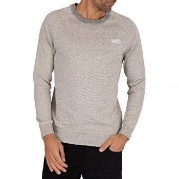 Superdry de los Hombres Punto de algodón con Etiqueta Naranja, Gris, S