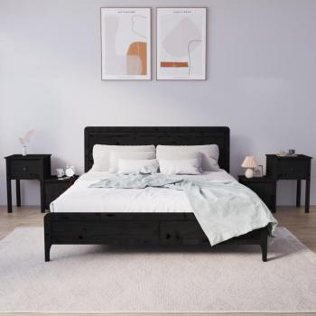 Mesita de noche Negra 2 piezas 79,5x38x65,5 cm madera maciza de pino