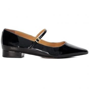 Dune London Women's Black Pointed Patent Mary Janes Ballet Flats - Size UK 3