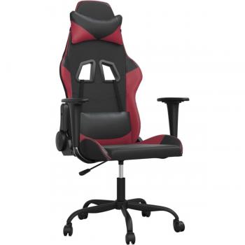 Silla Gaming de Masaje Cuero Sintético Negro y Rojo Vino Tinto vidaXL