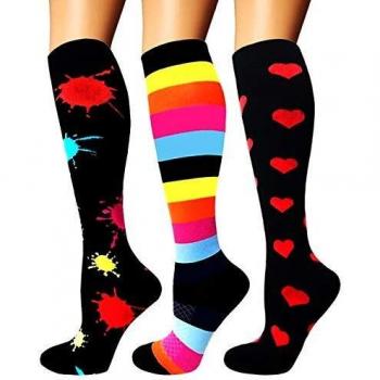Diu Life 3/8 Pares Calcetines de Compresión Medias de Compresion Mujer y Hombre para Running,Atlético, Ciclismo,Médico, Enfermera,Volar, Viajar. L-XL A13-Negro/Multi/Negro