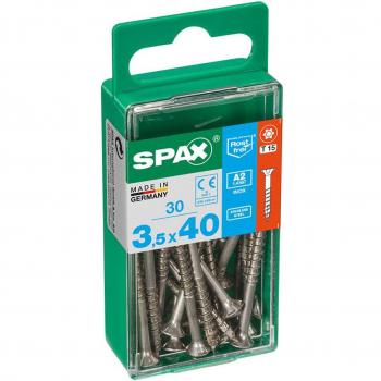 Caja de 30 Tornillos Spax para Madera, Cabeza Plana, Acero Inoxidable A2, Torx T-15, 3.5 x 40 mm