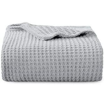 Bedsure Manta Sofá Verano Waffle - Manta Sofa Grande Algodón 100%, Manta Cama Suave y Transpirable, 150x200 cm, Gris