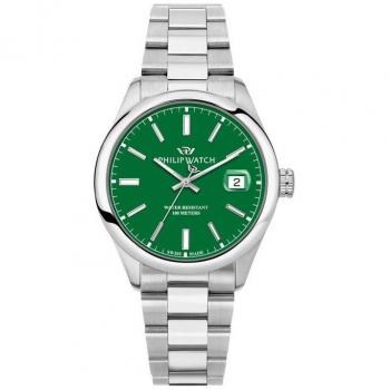 Philip Watch Swiss Made Caribe Urban Men's Quartz Watch - 100M Water Resistant, Stainless Steel, Green Dial
