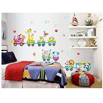 Diseño con texto en inglés de Vinilo habitaciones DIY pegatinas de pared de vinilo/murales/dodoskinz/del fondo marino para niños dormitorios/guarderías Happy diseño de tren con diseño de animales de equitación vagones diseños en variedad de colore