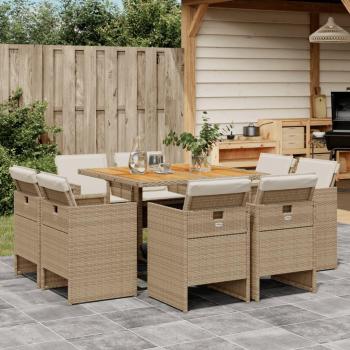 9-Piece Beige Poly Rattan Garden Dining Set with Cushions