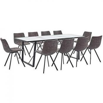 vidaXL Juego de Comedor 11 Piezas Cuero Sintético Mobiliario Decoración Interior Casa Hogar Robusto Duradero Resistente Funcional Práctico Útil Marrón