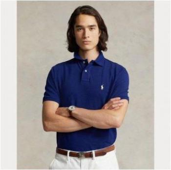 Ralph Lauren Slim Fit Blue Piqué Polo Shirt for Men, Casual Short Sleeve Cotton 2024