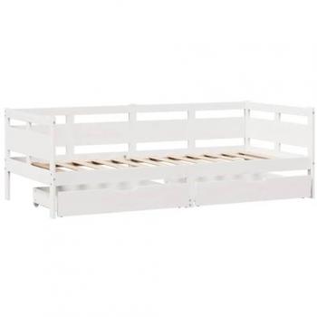 Sofá Cama con Cajones de Madera Maciza de Pino Blanco 90x200 cm