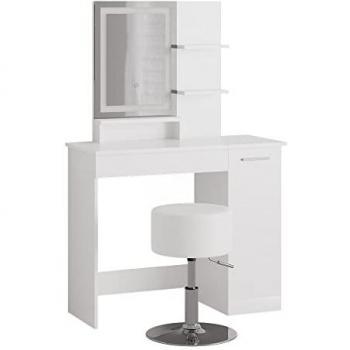 Tocador Julia, Blanco, 90 cm con Espejo LED y Taburete
