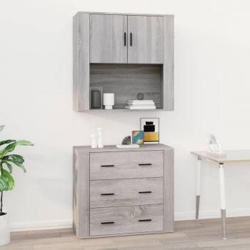 Armario de Pared de Madera Contrachapada 80x33x80 cm con Puertas y Cajón, Buffet para Salón Moderno, Armario Auxiliar y de Almacenamiento en Gris Sonoma