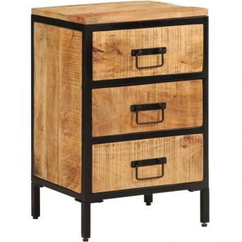 Mango Wood Nightstand with 3 Drawers 15.7x13.8x24.8 Solid Rustic Design