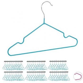 Pack de 60 Perchas Antideslizantes para Bebé, Metal, Turquesa, 30 cm