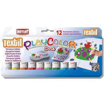 Playcolor One Textil - Set de Pintura para Ropa - 12 Colores Surtidos - Témpera Sólida