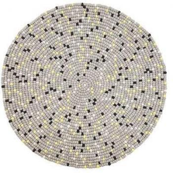 Alfombra Redonda de Bolas de Fieltro de Lana Gris Claro Tejida a Mano Ø140 cm Penek