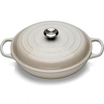 Le Creuset Signature Cast Iron Shallow Casserole, Round, Stainless steel knob, Ø 30 cm, Meringue, 21180307164430