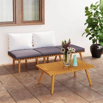 4-Piece Garden Lounge Set with Cushions in Solid Acacia Wood