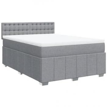 Cama box spring con colchón de muelles tela gris claro 140x190 cm