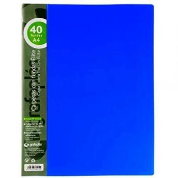 Grafoplás 98141230 Élite Carpetas con Fundas, 40 Fundas, Cubiertas semirrígidas, Azul, A4