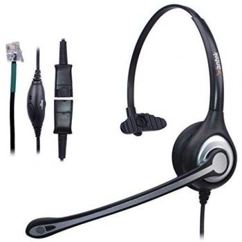 Wantek Auriculares Teléfono Fijo Monoaural, Micrófono con Cancelación de Ruido y Quick Disconnect, Cascos con Control de Volumen para Avaya Aastra Alcatel Lucent Gigaset Mitel Plantronics