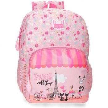 Mochila Escolar Roll Road Coffee Shop Rosa 42cm Adaptable con Bolsillos Laterales