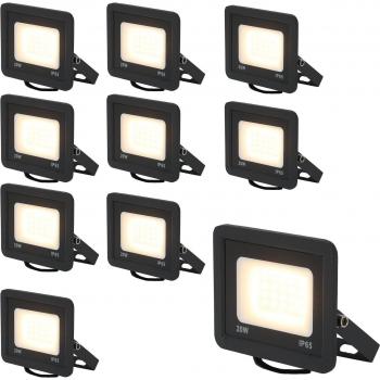 Pack de 10 Focos Proyector LED Exterior 20W IP65 Impermeables 1900Lm 3000K Luz Cálida para Casa, Garaje, Patio, Terraza y Jardín