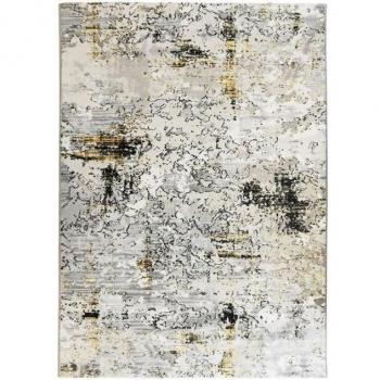Alfombra gráfica usada/vintage gris dorado 160 x 230 cm de poliéster