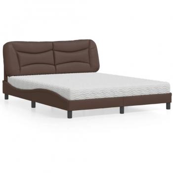 Cama con colchón de cuero sintético marrón 160x200 cm Vidaxl