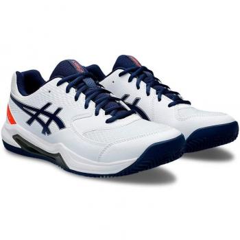 ASICS Gel-Dedicate 8 Zapatilla de Tenis para Tierra Batida Hombres - Blanco, Azul Oscuro, Modelo 1041A448-102