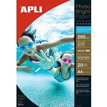 Apli Papel Fotográfico Photo Bright Resistente al Agua A4 265g 20 Hojas
