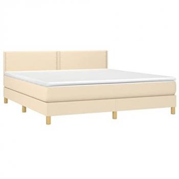 Cama box spring con colchón y LED tela crema 160x200 cm Vidaxl Crema