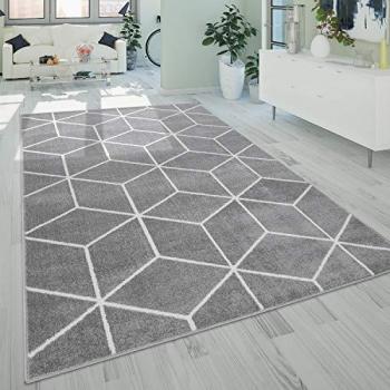 Alfombra Salón Pelo Corto Estilo Escandinavo Motivo De Rombos En Gris 200x280 cm - Paco Home