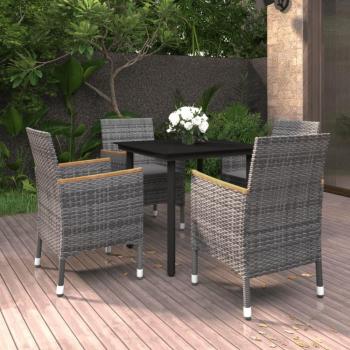 5-Piece Garden Dining Set with Cushions, Poly Rattan and Glass