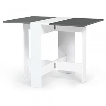 Mesa consola plegable EDI para 2-4 personas, madera blanca con tapa gris, 103 x 76 cm