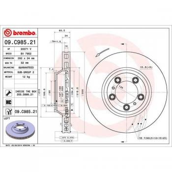 Disco de freno BREMBO 09.C985.21 COATED DISC LINE frente, ventilado, altamente carbonizado, 1 pieza adecuado para PORSCHE