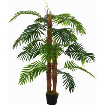 Planta Artificial en Maceta Altura 120 cm Palma Falsa con 19 Hojas Realistas y 3 Troncos Palmera Tropical