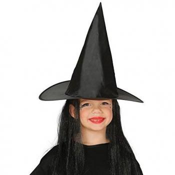 Guirca- Sombrero infantil de bruja con pelo, Color negro, talla única