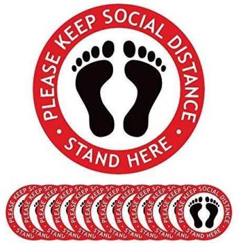 Adhesivos para Suelo de Pie,TAOPE 12 Pack Etiquetas de Piso de Distancia Social, Pegatinas de Huellas para Suelo Stand Here, para Guía de Control de Multitudes Restaurantes Hospitales + Raspador