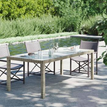 Mesa de jardín gris 190x90x75 cm vidrio templado Polyrattan