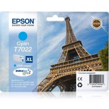 Epson T7022 XL Cartucho de Tinta Original Cian Alta Capacidad 2000 Páginas C13T70224010 Compatible con WP-4000/4500 Series