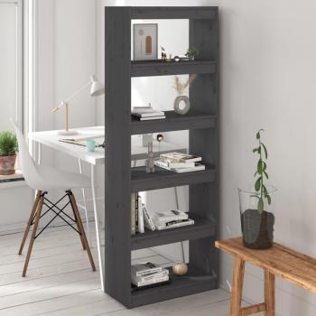 Estantería divisor de espacios de madera de pino 60x30x167,5 cm en color marrón, blanco y gris - Mueble de almacenaje para oficina, estudio, sala de estar y dormitorio