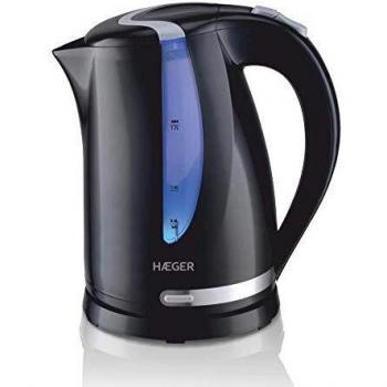 Haeger Blackness Hervidor Eléctrico 1.7L 2200W Base Giratoria 360º Resistencia Oculta INOX Protección Contra Ebullición en Seco Apagado Automático